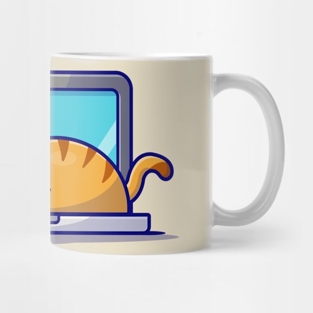 Cute Cat Sleeping On Laptop With Coffee Cup Cartoon Vector Icon Illustration (2) by Catalyst Labs